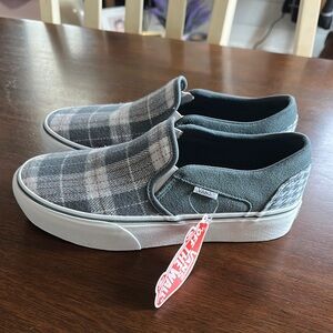 Vans Gray Plaid Slip-On Shoes
